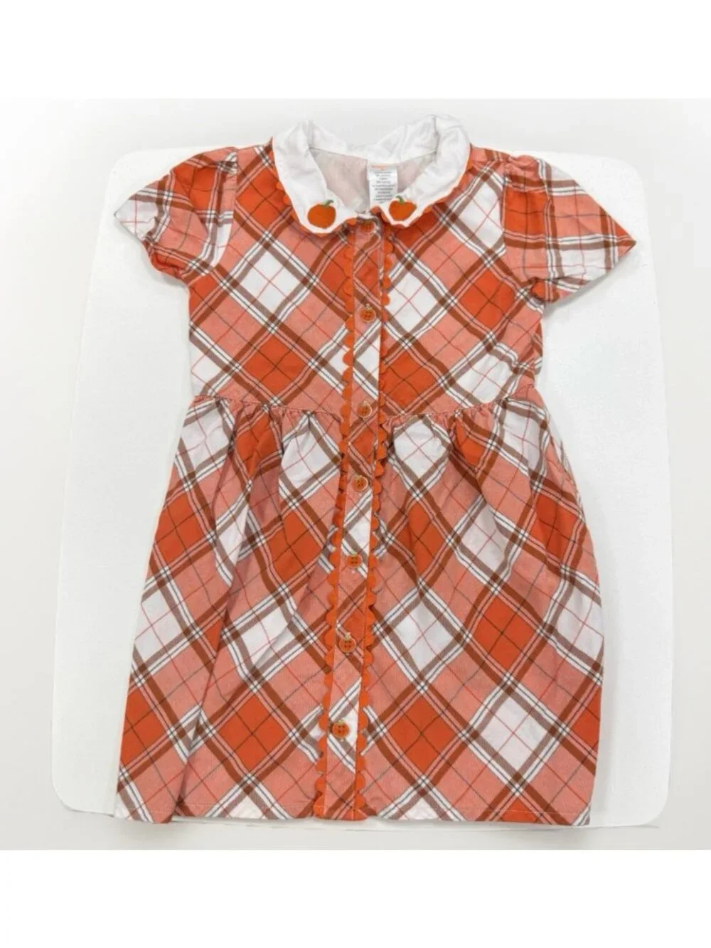 Gymboree	Orange Pumpkin Plaid Dress with Pilgrim Collar size 6 Button Front